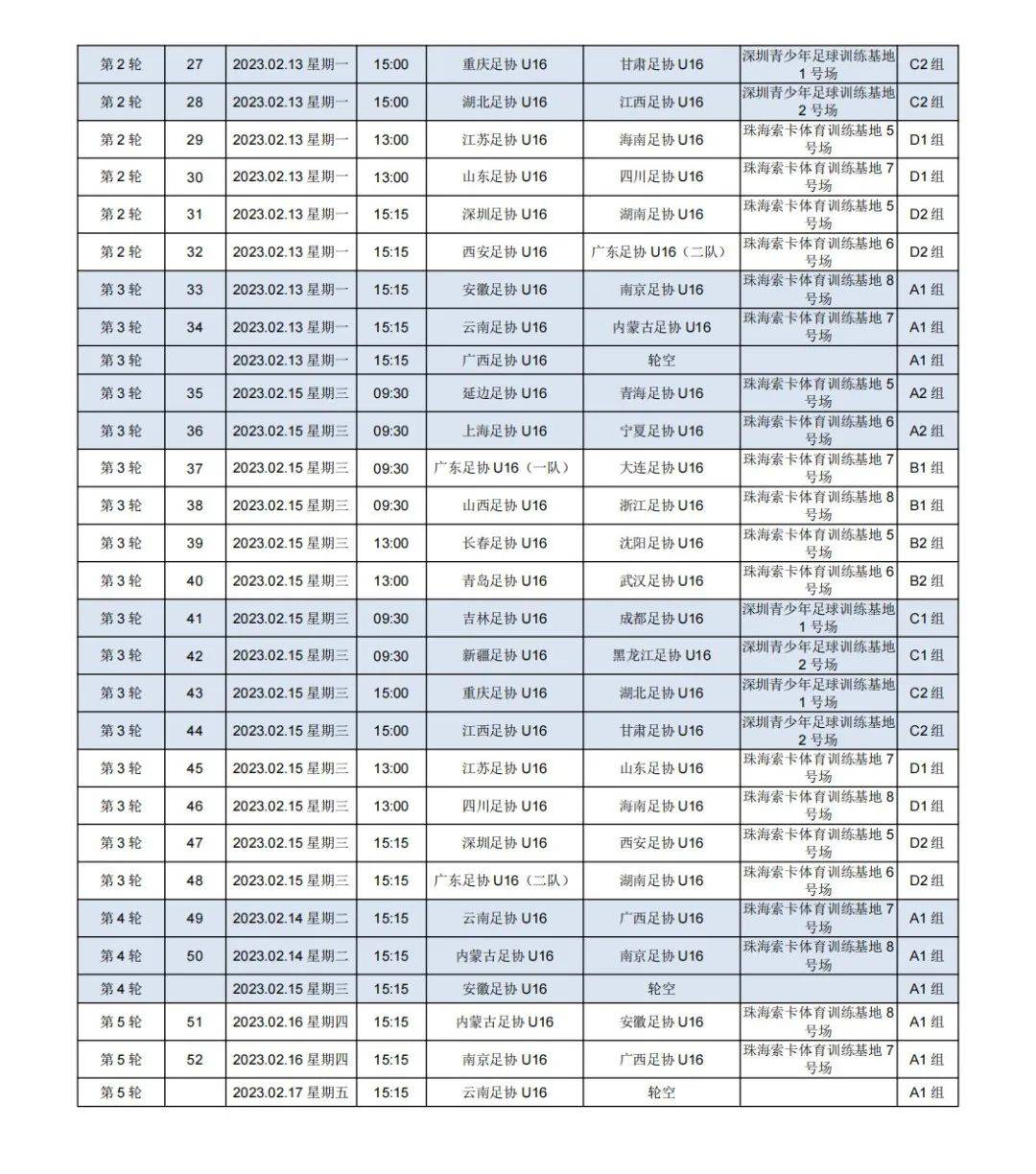 欧洲杯比赛赛程表2023年_2023年中国足协青少年足球锦标赛（会员协会男子U16组）赛程表出炉